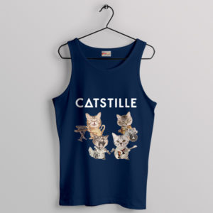 Feline Fanfare Catstille Bastille Band Navy Tank Top