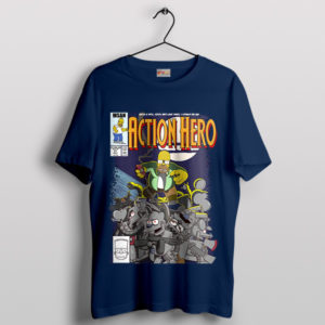 Funny Homer Comic Action Hero Navy T-Shirt