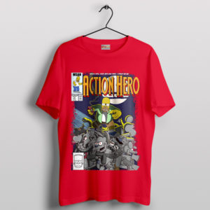 Funny Homer Comic Action Hero Red T-Shirt