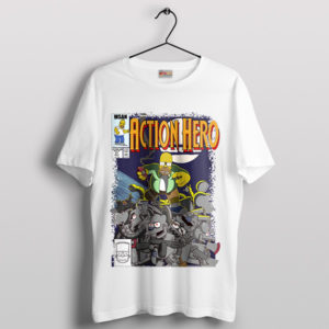 Funny Homer Comic Action Hero White T-Shirt