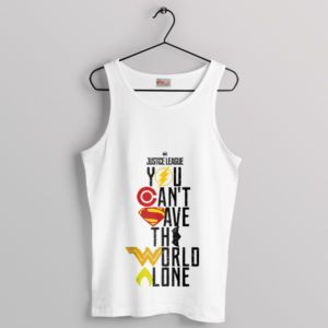 Justice League Save the World Team White Tank Top