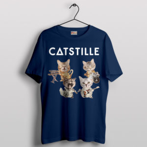 Purrfect Catstille Bastille Pop Band Navy T-Shirt