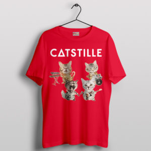 Purrfect Catstille Bastille Pop Band Red T-Shirt