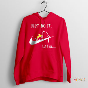 Snoopy's Motto Just Do It Later Nike Red Hoodie