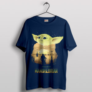 Sunset Serenity Mandalorian and Baby Yoda Navy T-Shirt