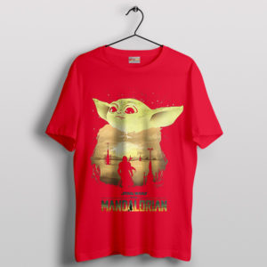 Sunset Serenity Mandalorian and Baby Yoda Red T-Shirt