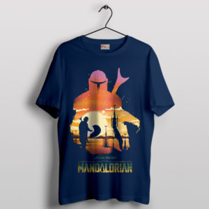 Sunset on Tatooine Mandalorian and Child Navy T-Shirt