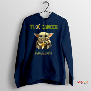 Tiny Warrior Baby Yoda Fights Cancer Navy Hoodie