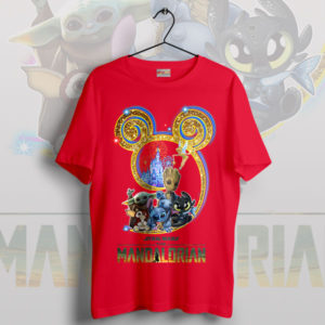 Adorable Baby Yoda and Disney Friends Red T-Shirt