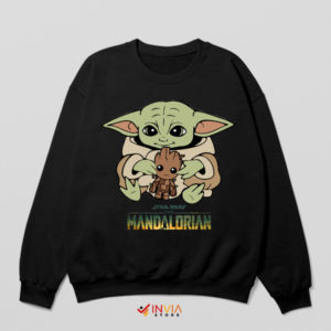 Adorable Duo Baby Yoda with Baby Groot Black Sweatshirt
