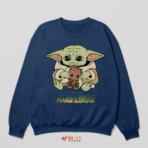 Adorable Duo Baby Yoda with Baby Groot Navy Sweatshirt