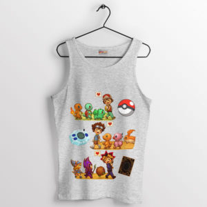 All-Stars Digimon Pokemon and Yu-Gi-Oh Sport Grey Tank Top