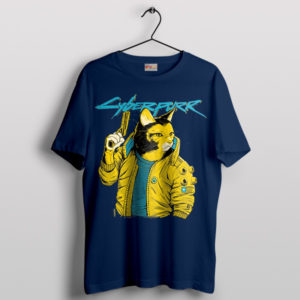 Cat-astrophic Cyberpunk Cyberpurr 2077 Navy T-Shirt