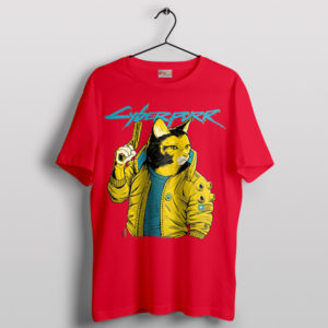 Cat-astrophic Cyberpunk Cyberpurr 2077 Red T-Shirt