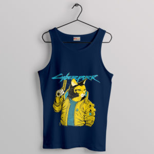 Feline Cyberpurr 2077 Cyberpunk Cats Navy Tank Top