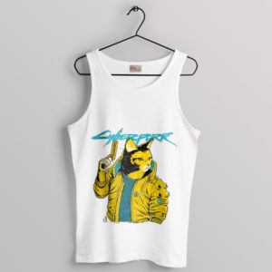 Feline Cyberpurr 2077 Cyberpunk Cats White Tank Top