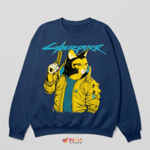 Feline Futurescape Cyberpurr 2077 Navy Sweatshirt