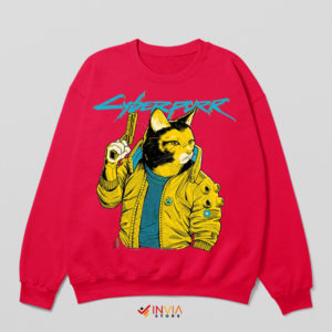 Feline Futurescape Cyberpurr 2077 Red Sweatshirt