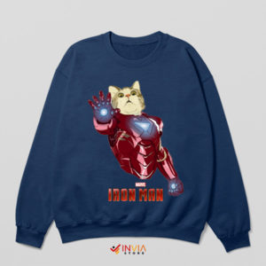 Feline Superhero Iron Cat Man Navy Sweatshirt