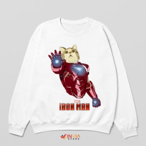 Feline Superhero Iron Cat Man White Sweatshirt