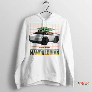 Grogu Across Galaxies in Cybertruck White Hoodie