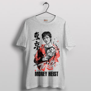 Money Heist Tribute Sumi-e Style Tokyo Sport Grey T-Shirt