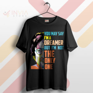 Peaceful Style Imagine Lennon Graphic Black T-Shirt