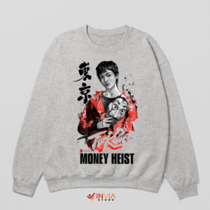 Sumi-e Tokyo Portrait Money Heist Sport Grey Sweatshirt