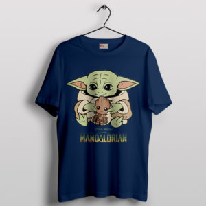 Tiny Guardians Unite Baby Yoda with Groot Navy T-Shirt