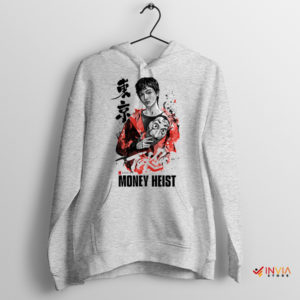 Tokyo's Money Heist in Ink Sumi-e Style Sport Grey Hoodie