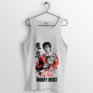 Tokyo's Saga Money Heist Sumi-e Art Sport Grey Tank Top
