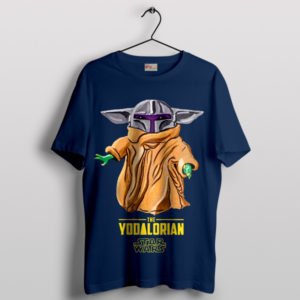 Yodalorian Bliss Baby Yoda in Mandalorian Navy T-Shirt