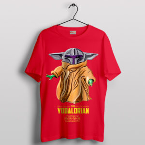 Yodalorian Bliss Baby Yoda in Mandalorian Red T-Shirt