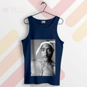 Art of the Icon Tupac Shakur Portrait Navy Tank Top