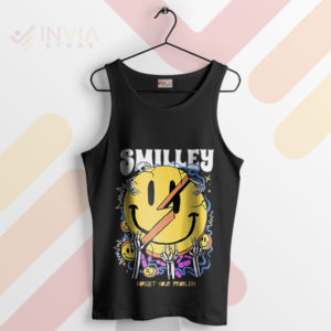 Happy Forget Your Problem Smiley Black Tank Top