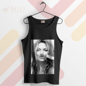 Mustache Chic Kate Moss Poster Black Tank Top