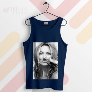 Mustache Chic Kate Moss Poster Navy Tank Top