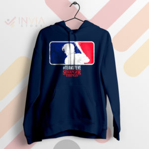Step into the '80s with the Team Steve Navy Hoodie
