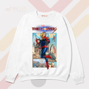 Captain Marvel The Marvels Comic Art White Sweatshirt