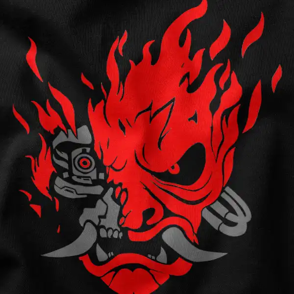 Cyberpunk Samurai Oni Mask Graphic Apparel