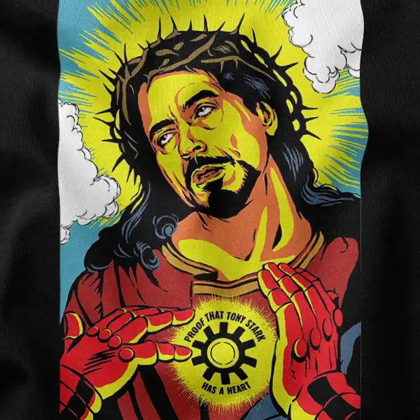 Funny Jesus Tony Stark Has A Heart Graphic Merch