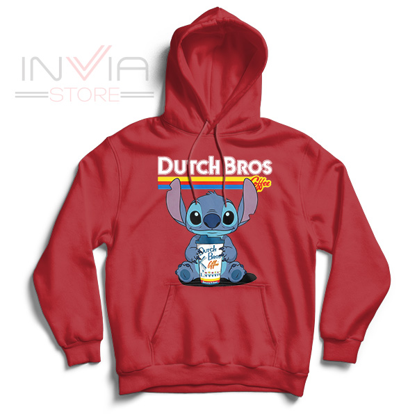 Funny Stitch Dutch Bros Coffee Hoodie Red